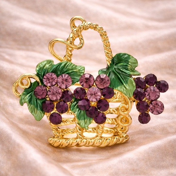 Anthropologie Jewelry - Golden Garden Basket Brooch with Amethyst-Tone Crystals